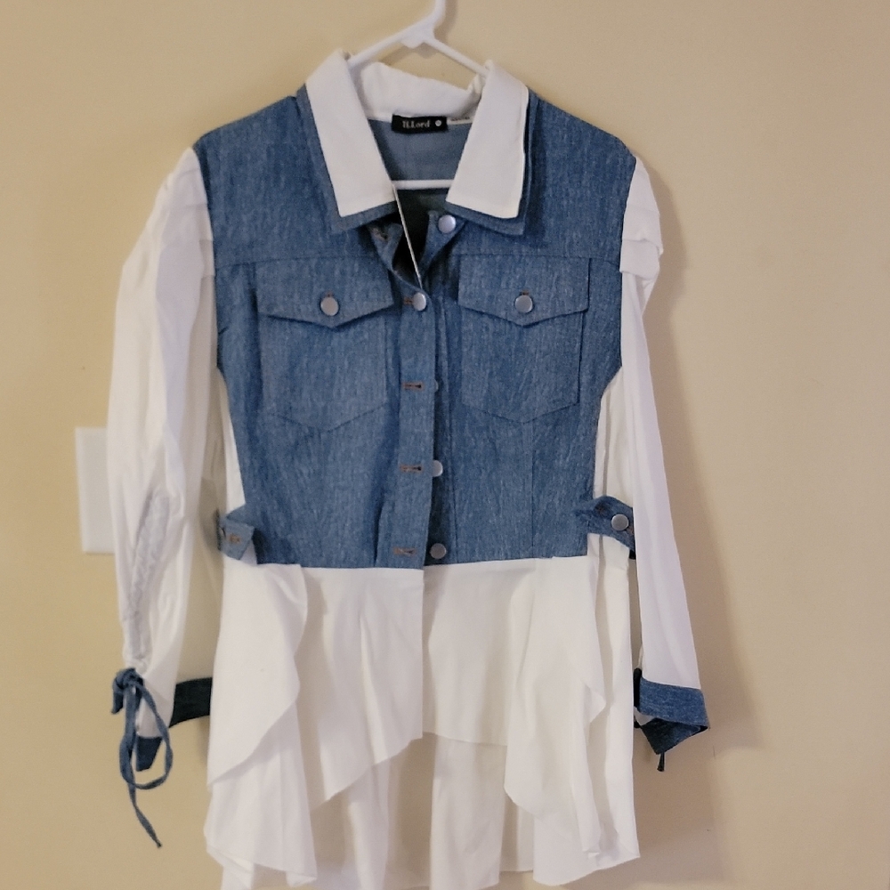Blue and White Denim Blouse